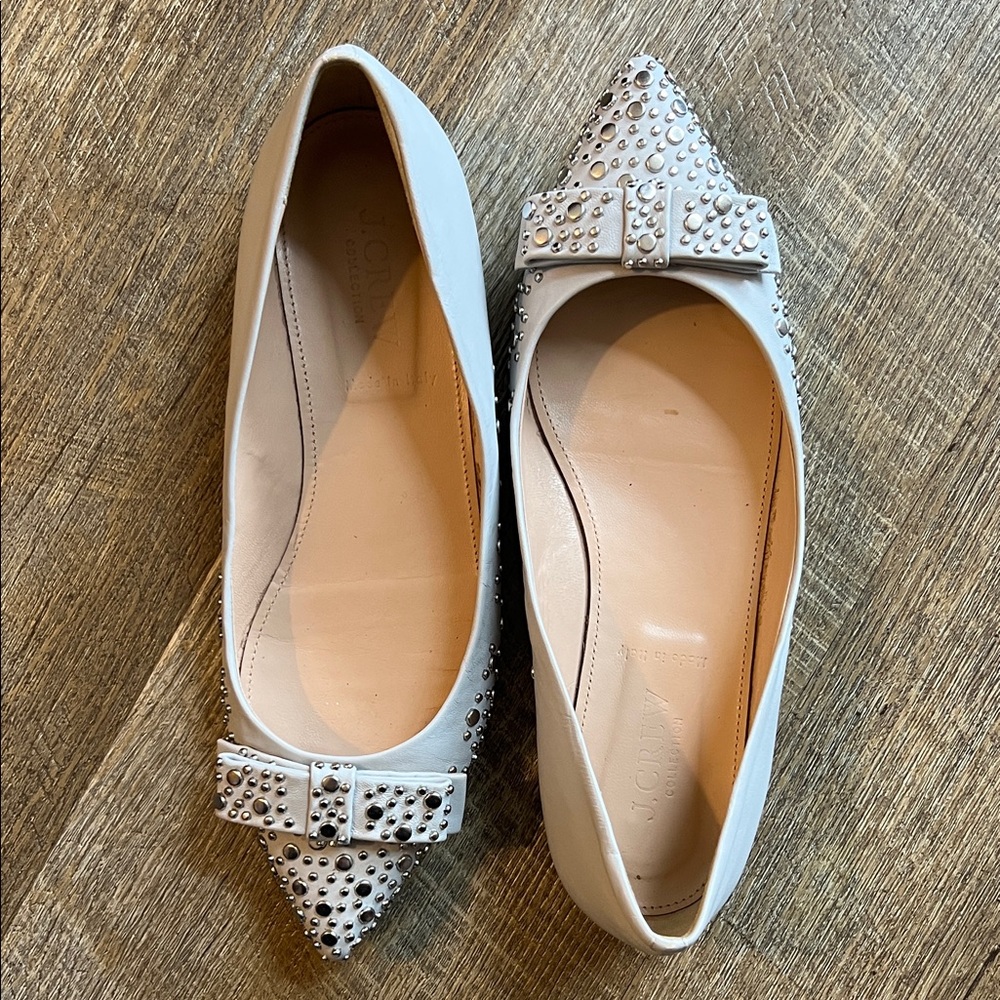 J. Crew Collection Everly Studded Bow Flats in Light Gray.